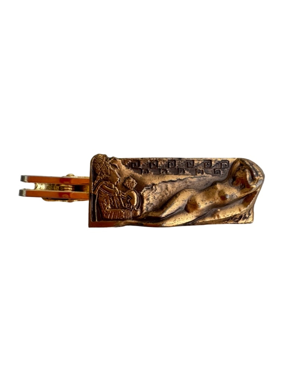 Vintage 1980 Neoclassical Figural Tie Clip Japanese Kinkodo Copper Relief Bar